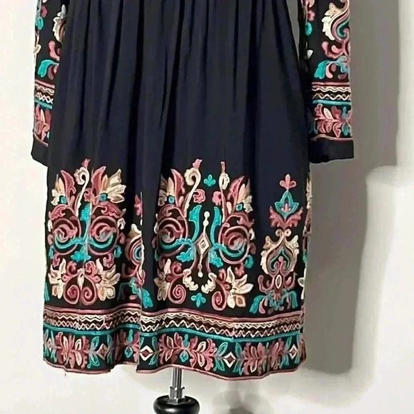 Anthropologie Floreat Avery Embroidered Black Multicolor Midi Boho Dress… - Picture 5 of 9